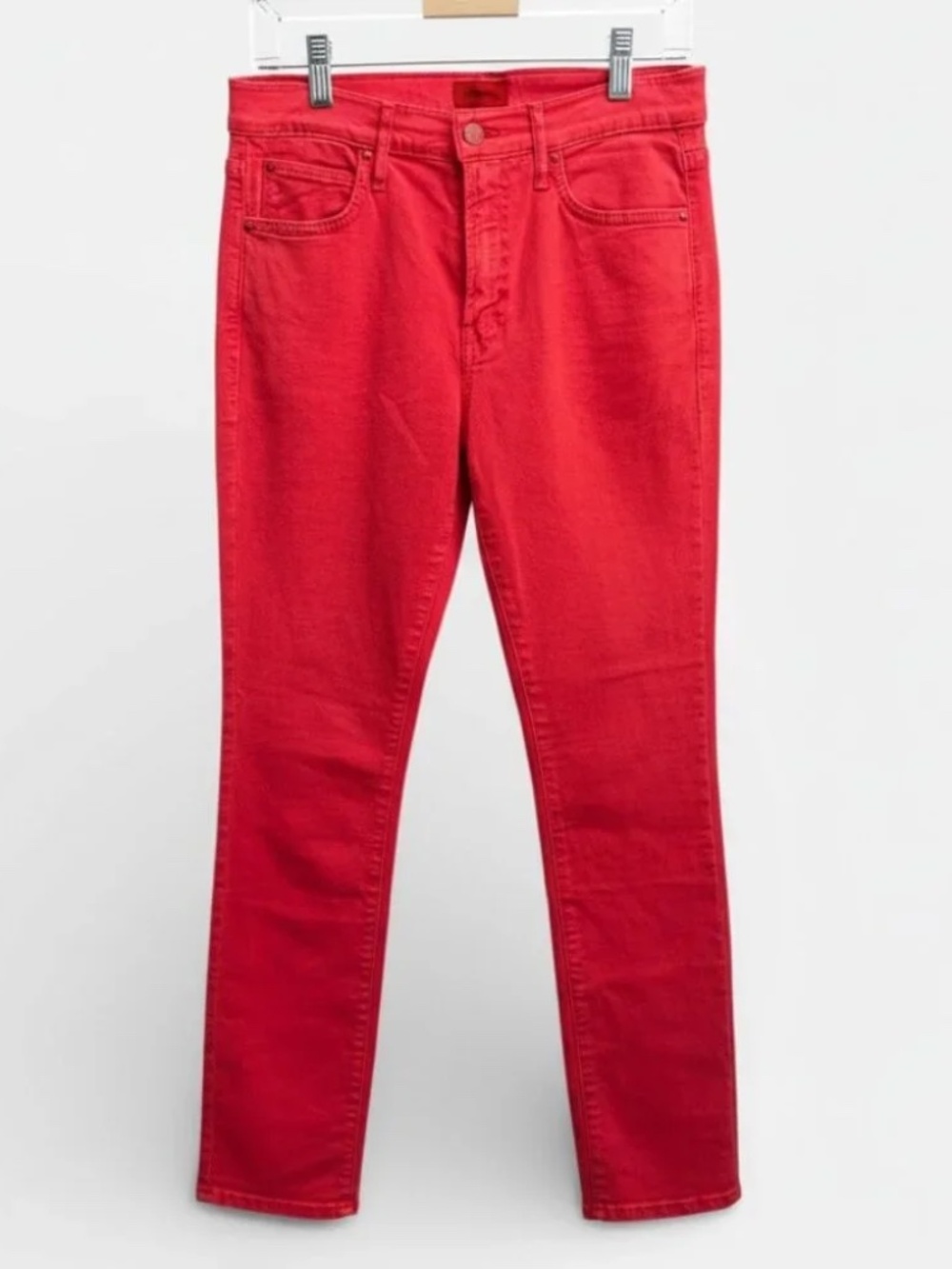 NWOT Mother High-Rise Skinny Ankle Jeans - Coral Red - Size 27 MSRP $228 - Picture 2 of 4